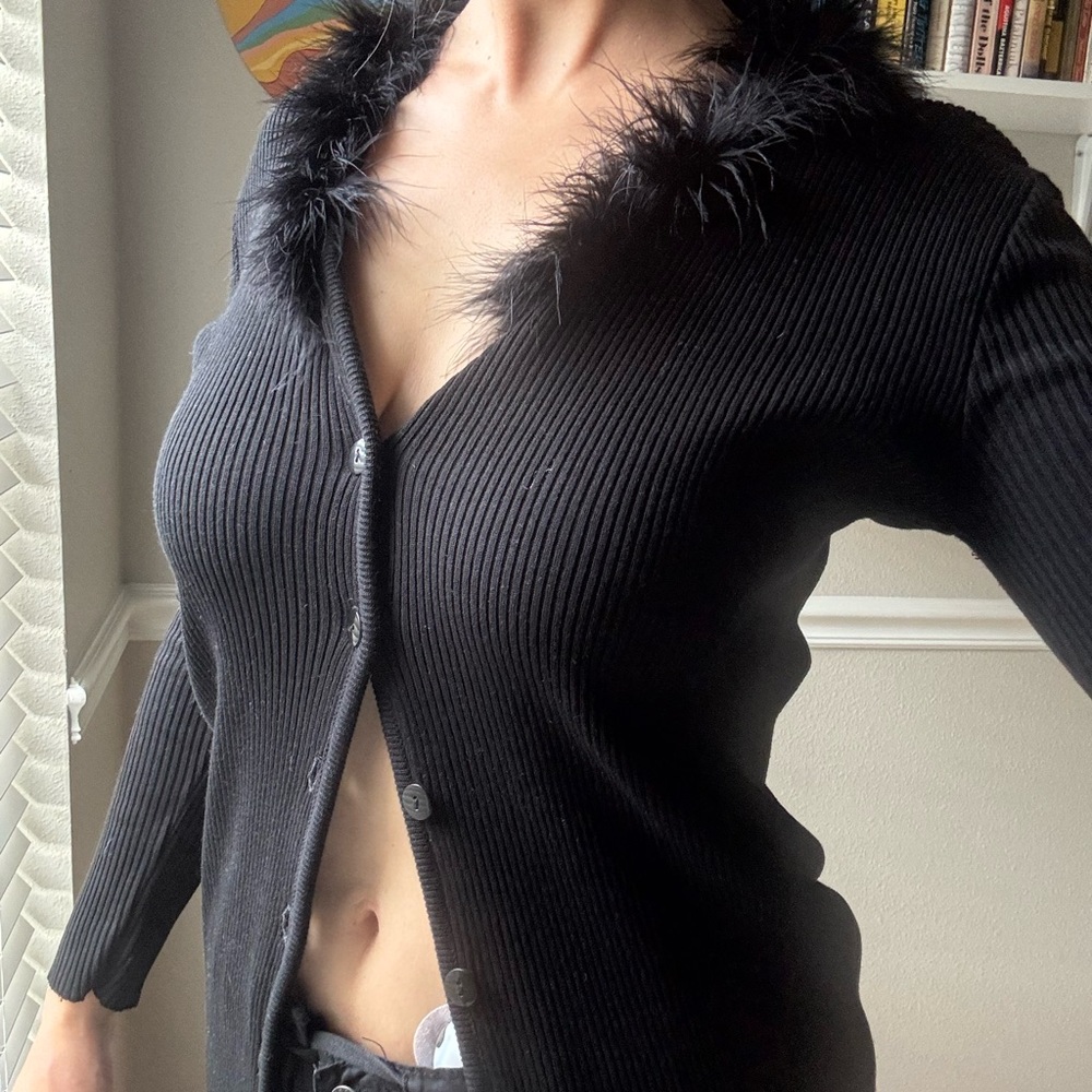 Vintage Y2K Fuzzy Trim Duster Cardigan